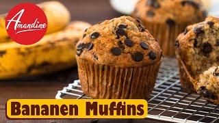 Schoko Bananen Muffins Rezept  einfache Muffins selber machen mit reifen Bananen [upl. by Nohsad893]