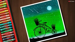 Bicycle scenery drawing with Oil Pastels for beginners  step by step [upl. by Micaela]