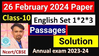 cbse class 10 english passageset 123 answer key 2024 english paper solution class 10 cbse2024 [upl. by Zaller]