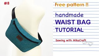 Cara membuat tas pinggang  waist bag  fanny pack pola gratis  Tutorial by Mikocraft [upl. by Aliuqehs969]