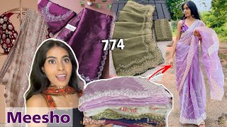 MEESHO Saree Haul Meesho Organza Saree Haul Meesho Jimmy chu Saree starting 691 Meesho partywear [upl. by Edijabab]