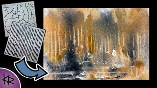 Reverse Stenciling WATERCOLOR  Random Color Challenge  abstract landscape [upl. by Lesly]