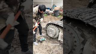 Replacing Travel Gears and Track Rollers on a MediumSized Excavator fyp short shorts shortviral [upl. by Aradnahc]