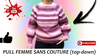 PULL FEMME TRÈS FACILE ET SIMPLE AU TRICOT ⚠ADAPTABLE A TOUTES LES TAILLES⚠ [upl. by Adelpho225]