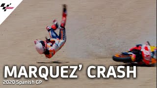 Marc Marquez massive highside  2020 SpanishGP [upl. by Enitsua]