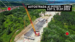 Autostrada A1 Pitesti  Sibiu Lot 5  Apar primele grinzi pe traseu  Webuild  01072023 [upl. by Katti]