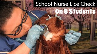 ASMR School Nurse Lice Check on 8 Students but 2 infested Lice Treatment Lice Removal Medical RP [upl. by Bambie46]