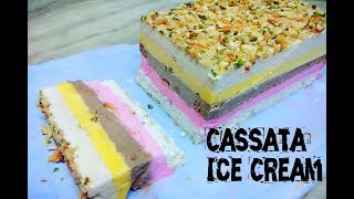 Yummy Cassata Ice Cream Recipe in Hindi  5 layered Cassata  Ice Cream Sandwich  Ice Cream Cake [upl. by Virgie908]