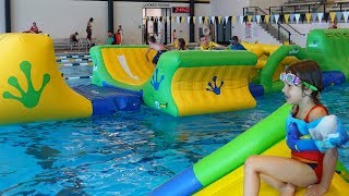 Indoor Water Park With Blow Up Bounce House Obstacle Course For Kids [upl. by Adal]