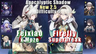 New Apocalyptic Shadow 4  E0 Feixiao Moze amp E0 Firefly Superbreak  25 3 Stars  Honkai Star Rail [upl. by Aisital]