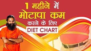 एक महीने में मोटापा Obesity कम करने के लिए डाइट चार्ट Diet Chart  Swami Ramdev [upl. by Retrak496]