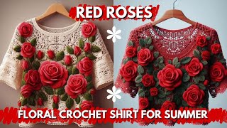 Look Stylish with 3D Floral Pattern Crochet Collection  crochet crochetdesign 3d shirt dress [upl. by Eidlog]