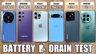 Xiaomi 14 Ultra vs iPhone 15 Pro Max  Samsung S24 Ultra  OnePlus 12  BATTERY DRAIN TEST [upl. by Nairb]