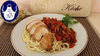 Hähnchenbrustfilet auf Spagetti mit Gemüsesauce [upl. by Adehsar]