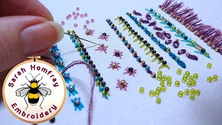 Adding sparkle and texture to your hand embroidery with beads Bead embroidery designs tutorial [upl. by Ariuqahs307]