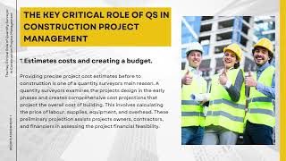 BEQ1013 ASSIGNMENT 1 KEY CRITICAL ROLE OF QUANTITY SURVEYORS IN CONSTRUCTION PROJECT MANAGEMENT G17 [upl. by Vandervelde]