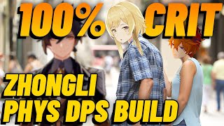 LVL 90 ZHONG LI 100 CRIT RATE Physical Build DPS Showcase and Review  Genshin Impact [upl. by Akinot]