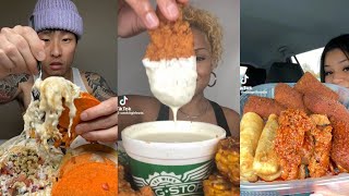 1 hour tiktok mukbang compilation part98 chipotle tacos wingstop and more [upl. by Ahsenra]