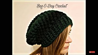 Easy Crochet A Slouchy Hat Puff Stitch Beanie  Bagoday Crochet  Tutorial 357 [upl. by Assirhc192]