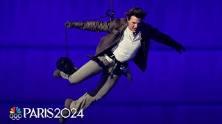 FULL Tom Cruise stunt at Closing Ceremony Delivering Olympic flag from Paris to LA  NBC Sports [upl. by Amikay]