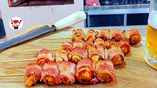 Como Fazer Espetinho de Frango e Bacon Churrasco Perfeito [upl. by Tteve]