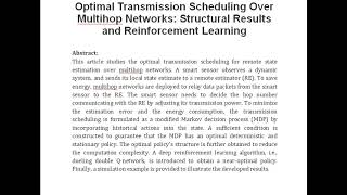 Optimal Transmission Scheduling Over Multihop Networks Structural Results and Reinforcement Learnin [upl. by Nary933]