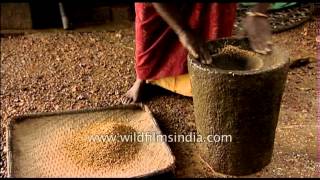 Traditional process of husking rice  South India [upl. by Hsak]