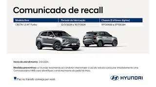 Aviso de Recall Hyundai  CRETA Nova Geração 10 TGDI  Servofreio [upl. by Selma]