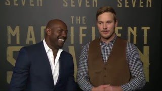 The Magnificent Seven Antoine Fuqua amp Chris Pratt Official Premiere Interview  ScreenSlam [upl. by Allerim]