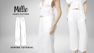 SCANDI PANTS SEWING TUTORIAL Wideleg pants sewing pattern quotMILLIEquot PANTS [upl. by Wiggins118]