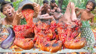 Jungle Pig Leg Recipe Delicious Cooking In The Wilderness [upl. by Aidyn]