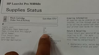 How to see Printed Supplies Status of hp laserjet pro m404dn printer [upl. by Theresina]