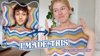 i made tom daleys wavy crochet sweater ✨ DIY rainbow ripple sweater [upl. by Aelber]