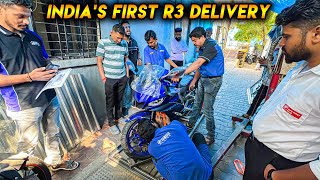 UNBOXING amp TAKING DELIVERY OF INDIAS FIRST 2024 YAMAHA R3 🔥 [upl. by Gothart]