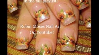 Easy Fall Nail Art  DIY Autumn Flower Nails Design Tutorial [upl. by Baniez]