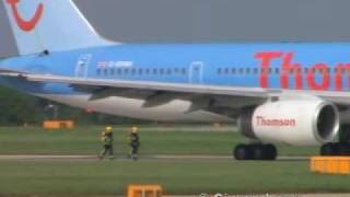 ThomsonFly 757 bird strike amp flames captured on video [upl. by Ymassej650]