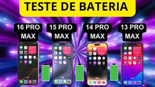 🔋 TESTE DE BATERIA 🔋 IPHONES 16 PRO MAX 🆚 15 PRO MAX 🆚 14 PRO MAX 🆚 13 PRO MAX [upl. by Miah]