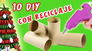 10 MANUALIDADES PARA NAVIDAD CON RECICLAJE  DECORACIÓN CON ROLLOS  Manualidades aPasos [upl. by Aisirtap]