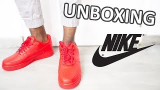 Nike Air Force 1 RED custom  Unboxing Review  On Feet 🔥 [upl. by Hanway]