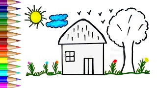 House Drawing Painting and Coloring For Kids amp Toddlers  Ghar ka drawing  ART FOR KIDS house [upl. by Odrarej610]