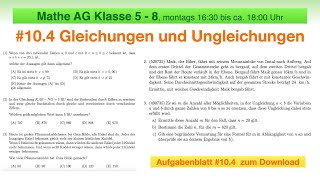 42  Mathe AG 5 bis 8  104 Gleichungen und Ungleichungen  Mathe Olympiade  Känguru Wettbewerb [upl. by Libenson]