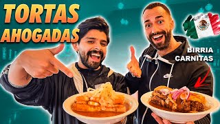 LAS FAMOSAS TORTAS AHOGADAS de BIRRIA CARNITAS y CAMARONES de CDMX  MUY PICANTES [upl. by Ahsiam]