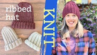 How To Knit An Easy Ribbed Hat In The Round 2x2 Rib Stitch Beanie Video Tutorial [upl. by Adnilre]