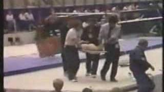 1985 World Gymnastics Champs Jennifer Sey bad fall on bars [upl. by Annaeg]