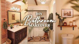 Extreme DIY Bathroom Makeover Rental Friendly  DIY Floors Countertops Backsplash amp More [upl. by Ecitnerp]