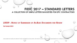 FIDIC 2017 Cl 56  L039 Notice of Submission of As Built Documents for Review [upl. by Rochelle838]