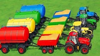 GIANT TRACTORS OF COLORS JCB FASTRAC amp DEUTZ FAHR amp NEW HOLLAND amp TRACTORS and WOOD CHIPS  FS22 [upl. by Ramoj]