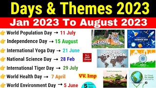 Days and Themes 2023  Jan To August 2023  Important Days 2023 Trick Days amp Theme Current Affairs [upl. by Atoel]