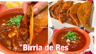 BIRRIA DE RES CON CONSOMÉ Y TACOS UNA RECETA DELICIOSA FACIL Y RAPIDA [upl. by Crispen]