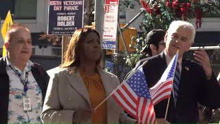 quotFat Ass Booquot—Vladimir Jaffe Boos Letitia James at the Veterans Day Parade in New York City [upl. by Eelydnarb]